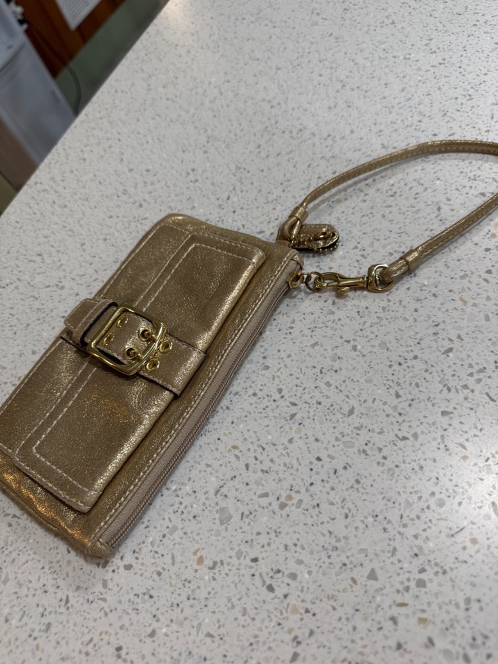 Coach Metallic Gold Nubuck Leather Wristlet Clutch with Buckle Detail - Picture 5 of 5